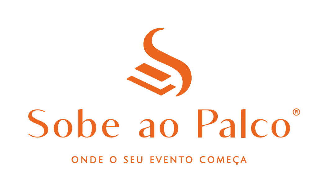 Sobe ao Palco logotipo S diagonal com estrado em dois n&iacute;veis - slogan onde o seu evento come&ccedil;a